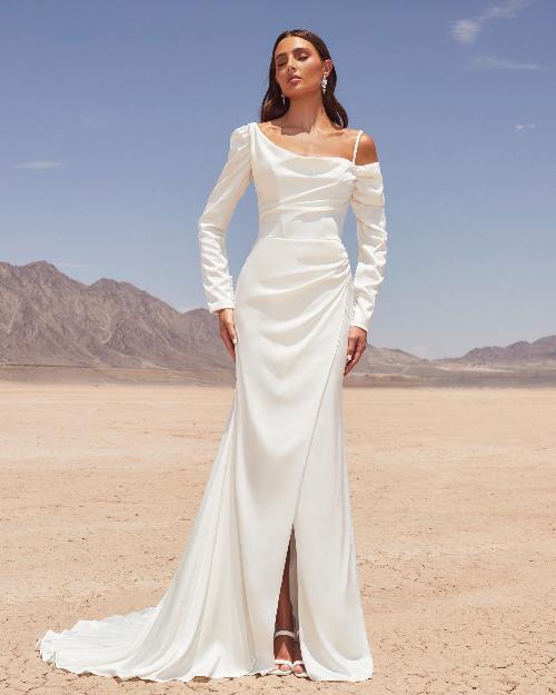 Lp2425 simple fitted wedding dress with long sleeves or straps1